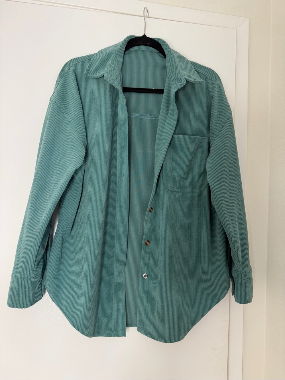 Relaxed Corduroy Shirt Jacket in Teal